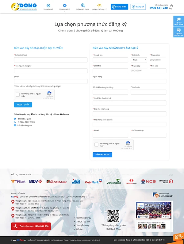 Website giới thiệu dịch vụ Ví điện tử eDong