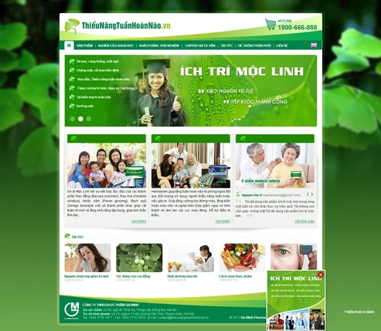 Thiết kế website thieunangtuanhoannao.vn giới thiệu sản phẩm mới của Công ty Dược phẩm Gia Minh