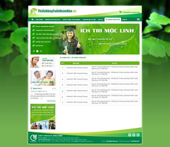 Thiết kế website thieunangtuanhoannao.vn giới thiệu sản phẩm mới của Công ty Dược phẩm Gia Minh