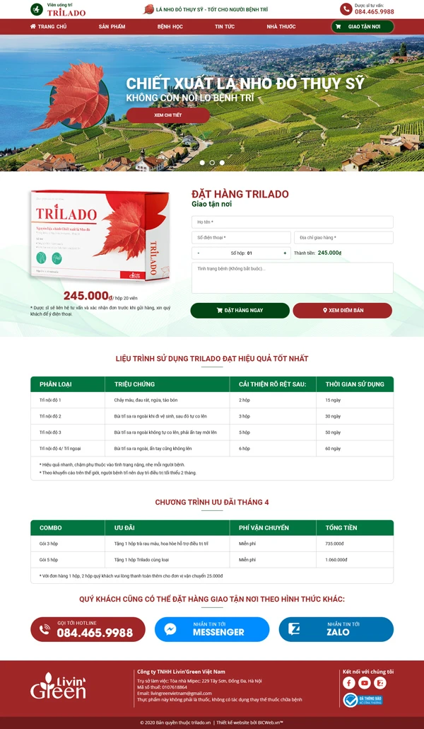 Website nhãn hàng được phẩm Trĩ - Trilado
