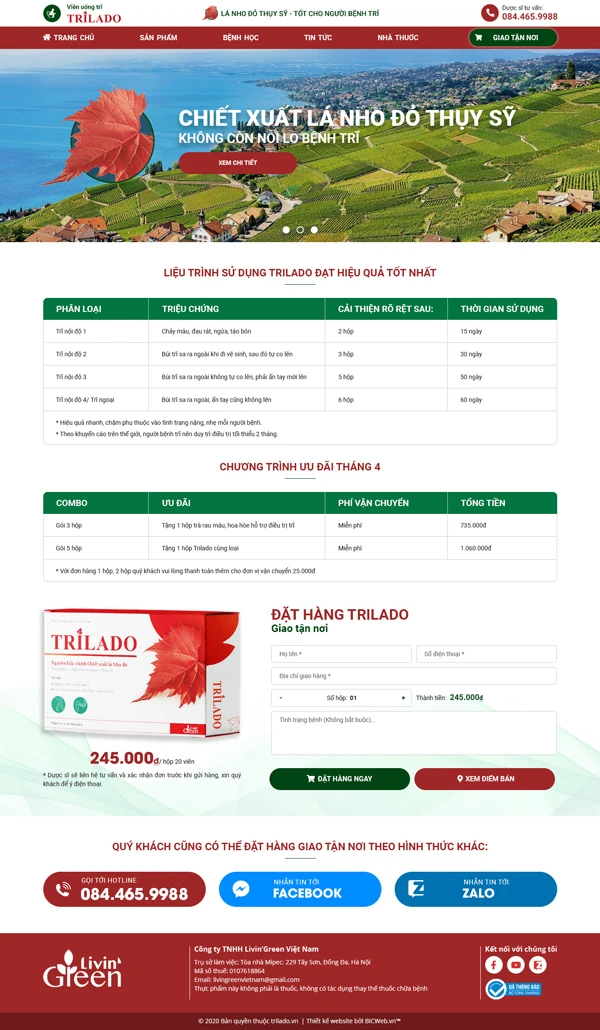 Website nhãn hàng được phẩm Trĩ - Trilado
