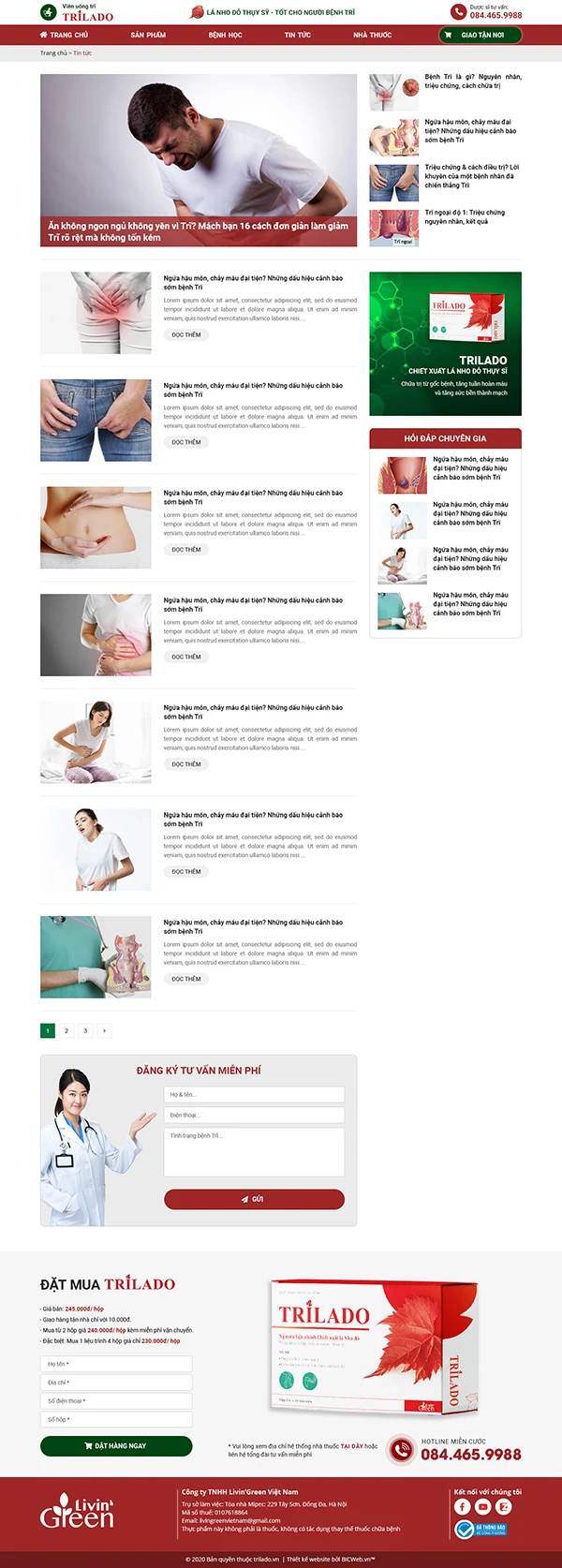 Website nhãn hàng được phẩm Trĩ - Trilado