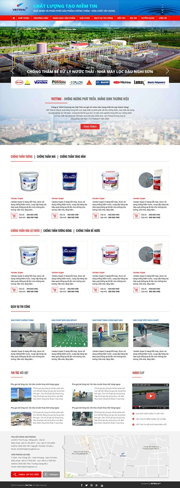 Trang TMĐT sản phẩm chống thấm chất lượng cao - Công ty Việt Thái
