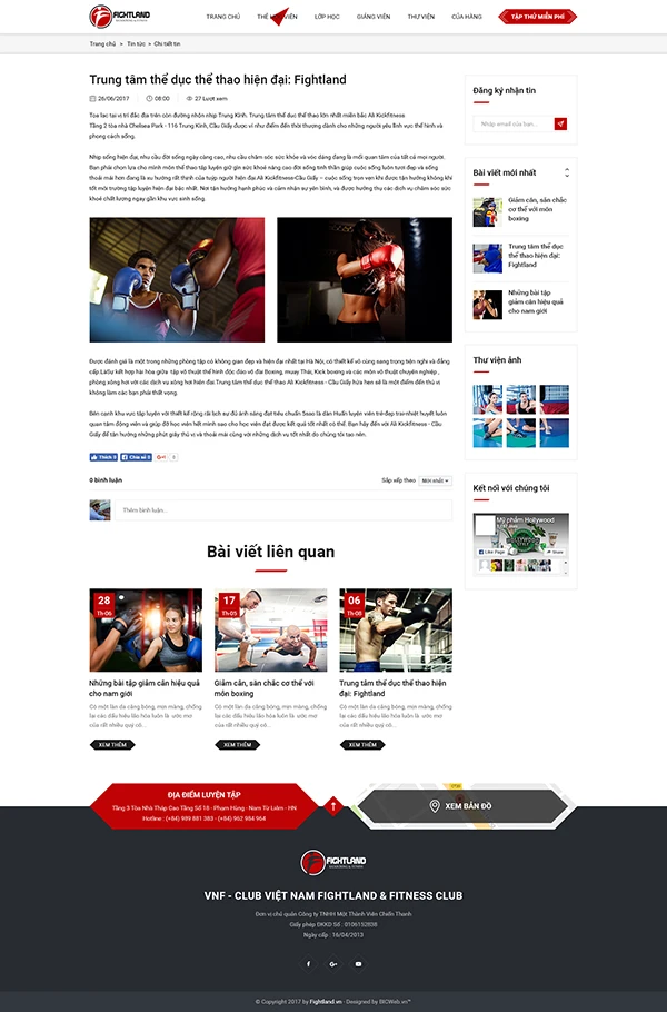 Website giới thiệu Câu lạc bộ Boxing - Fightland Fitness Club