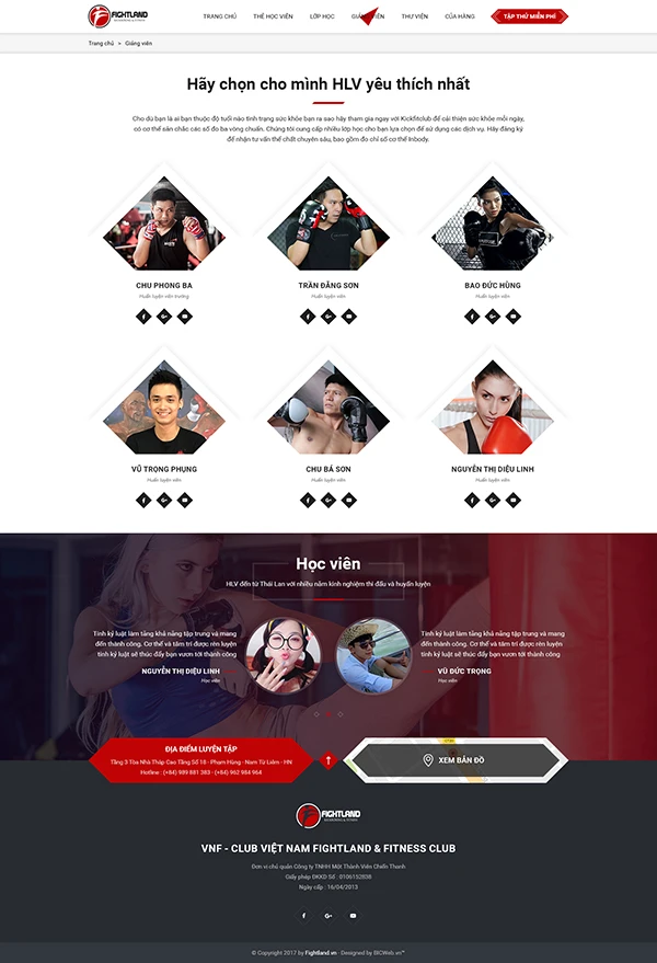 Website giới thiệu Câu lạc bộ Boxing - Fightland Fitness Club