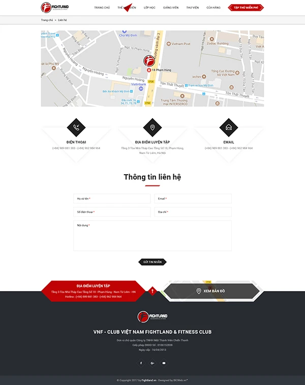 Website giới thiệu Câu lạc bộ Boxing - Fightland Fitness Club