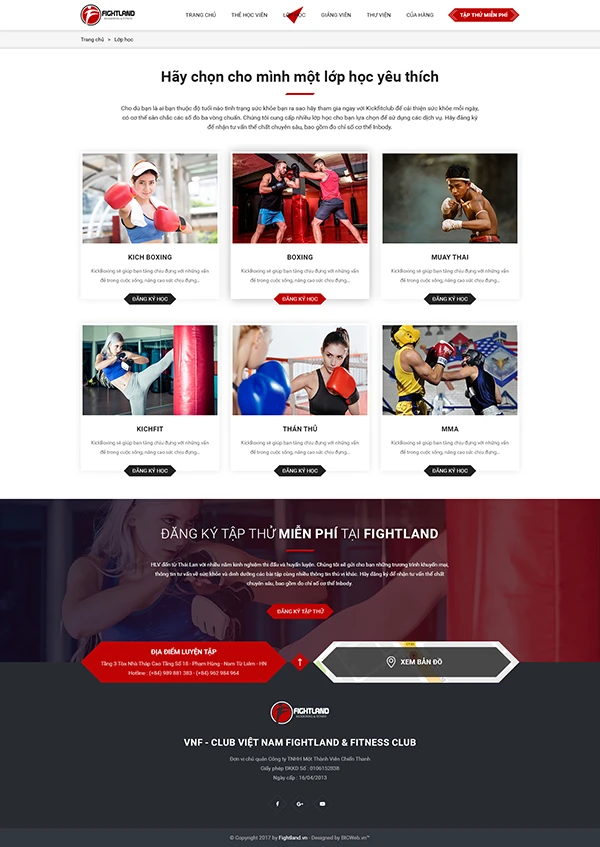 Website giới thiệu Câu lạc bộ Boxing - Fightland Fitness Club