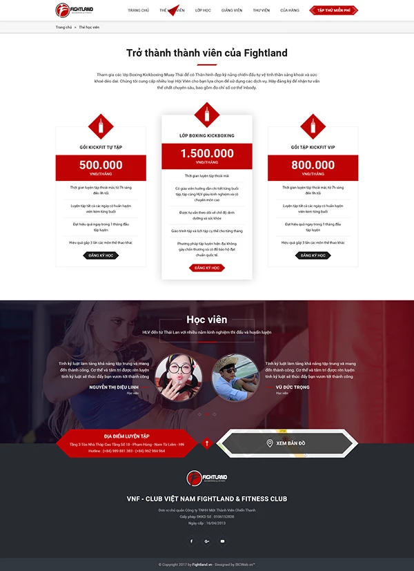 Website giới thiệu Câu lạc bộ Boxing - Fightland Fitness Club