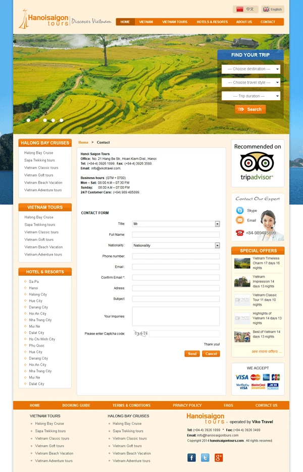 Thiết kế website Du lịch Hanoisaigontours.com