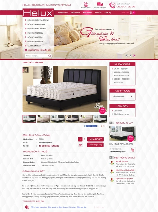 Web TMĐT - Đệm Helux