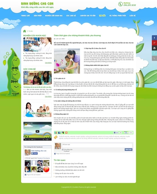 Thiết kế web Dinhduongchocon.vn Giới thiệu sản phẩm bổ xung vitamin và khoáng chất giúp bé phát triể