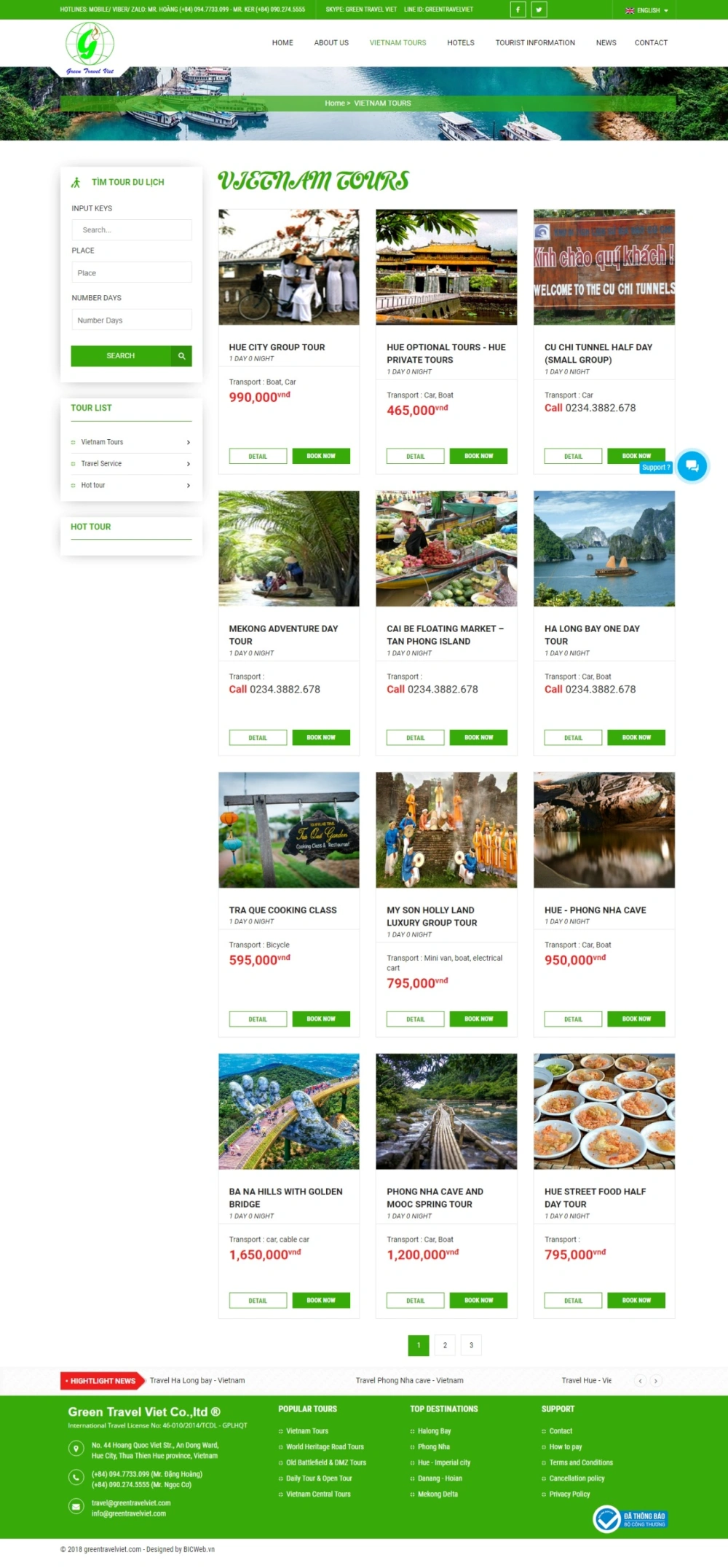 Website công ty du lịch tại Huế